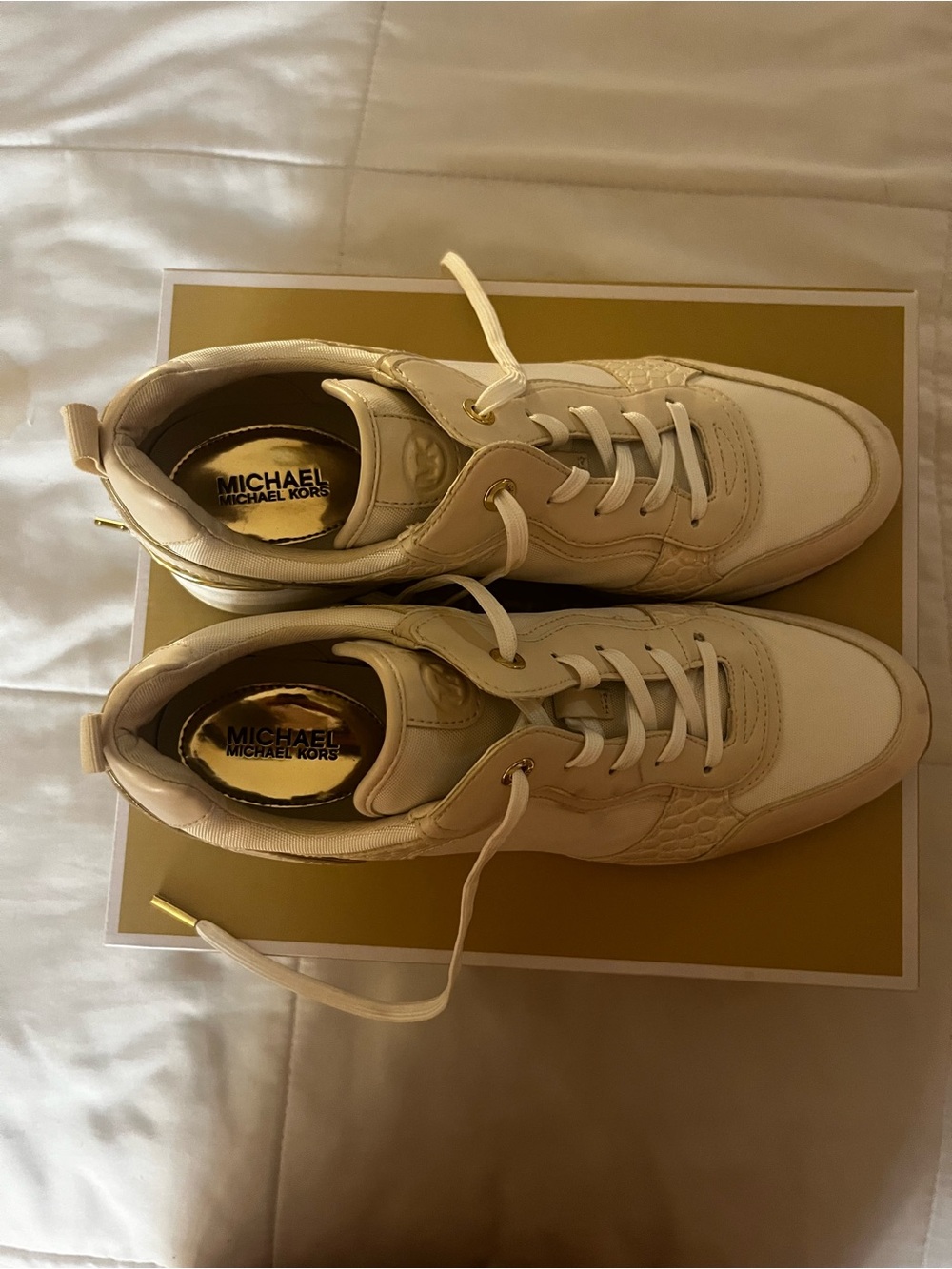 MICHAEL Michael Kors Cream and Gold Leather Sneakers